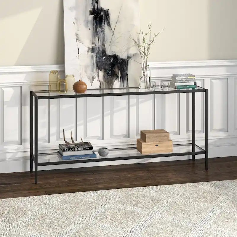 64" Wide Rectangular Console Table with Glass Shelf