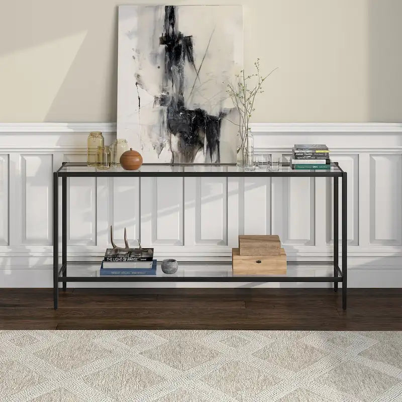 64" Wide Rectangular Console Table with Glass Shelf