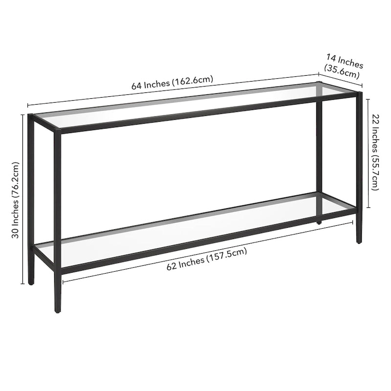 64" Wide Rectangular Console Table with Glass Shelf