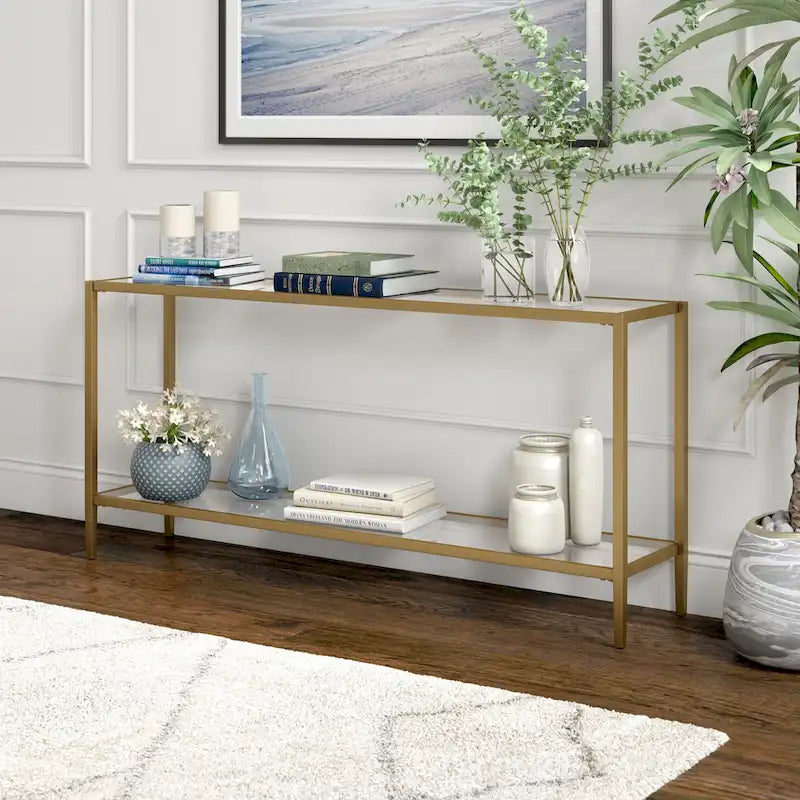 64" Wide Rectangular Console Table with Glass Shelf
