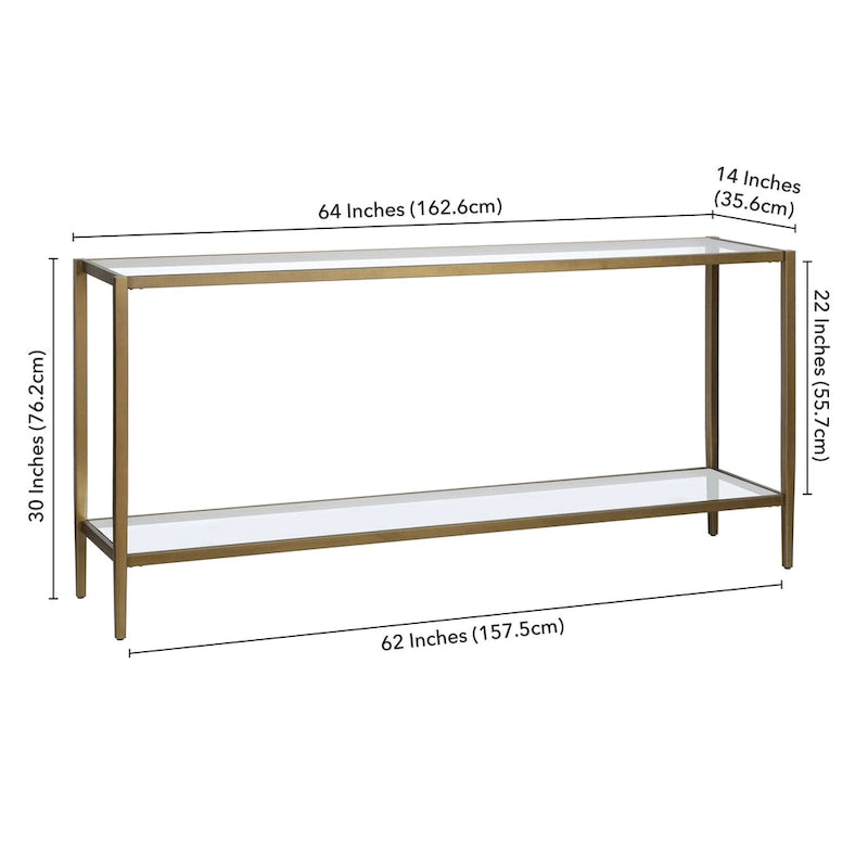 64" Wide Rectangular Console Table with Glass Shelf