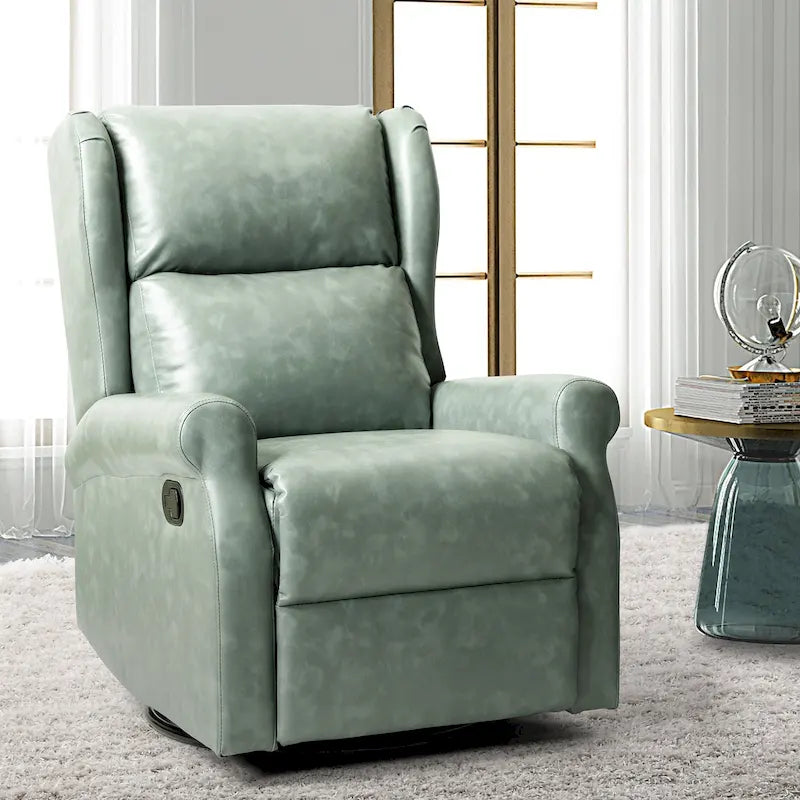 Contemporary Faux Leather Swivel Recliner Chair with Metal Base