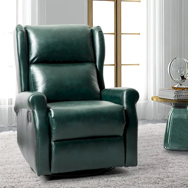 Contemporary Faux Leather Swivel Recliner Chair with Metal Base