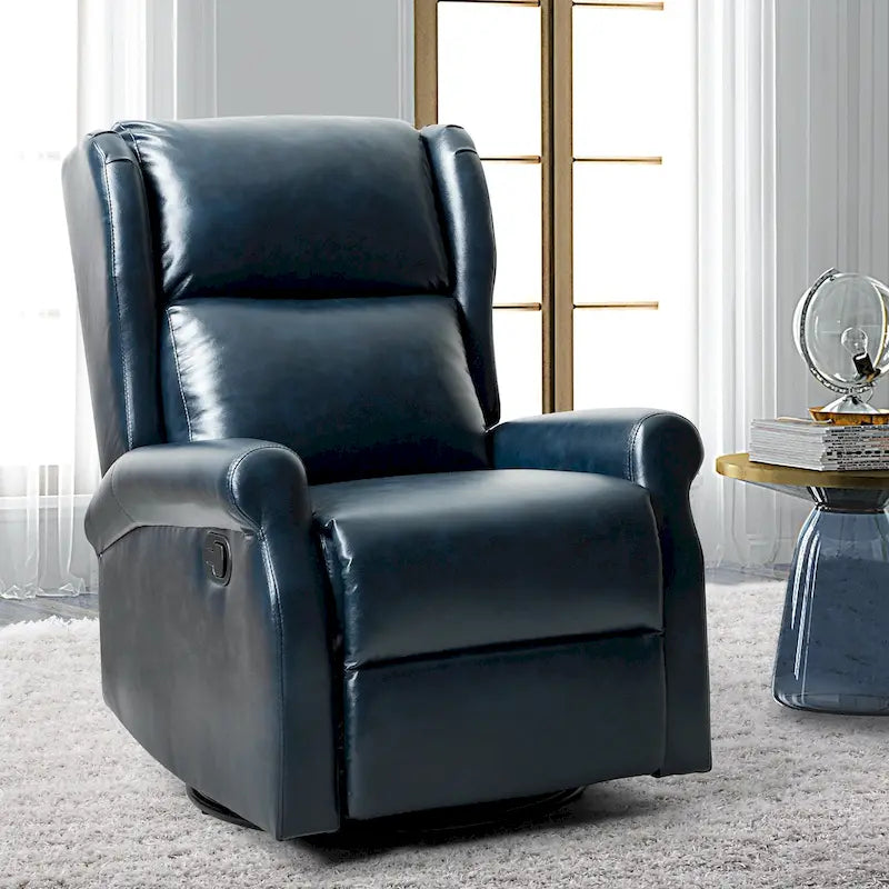 Contemporary Faux Leather Swivel Recliner Chair with Metal Base
