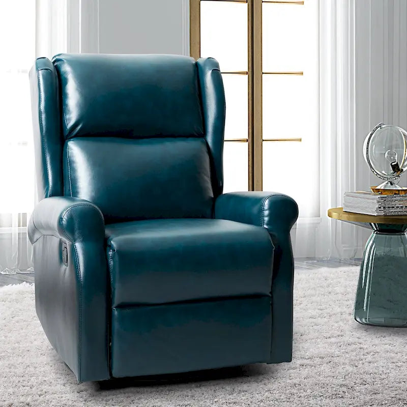 Contemporary Faux Leather Swivel Recliner Chair with Metal Base