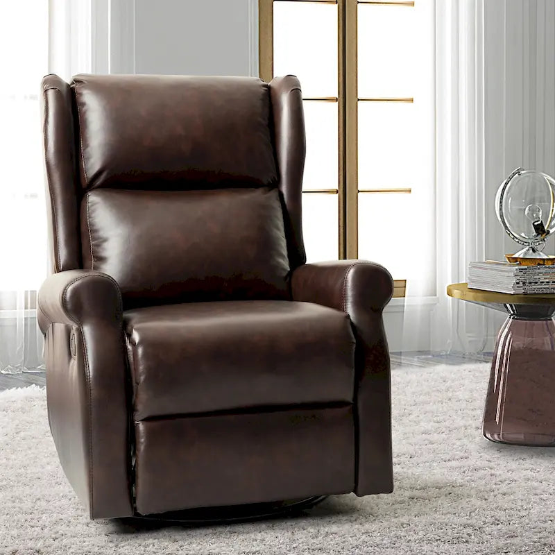 Contemporary Faux Leather Swivel Recliner Chair with Metal Base