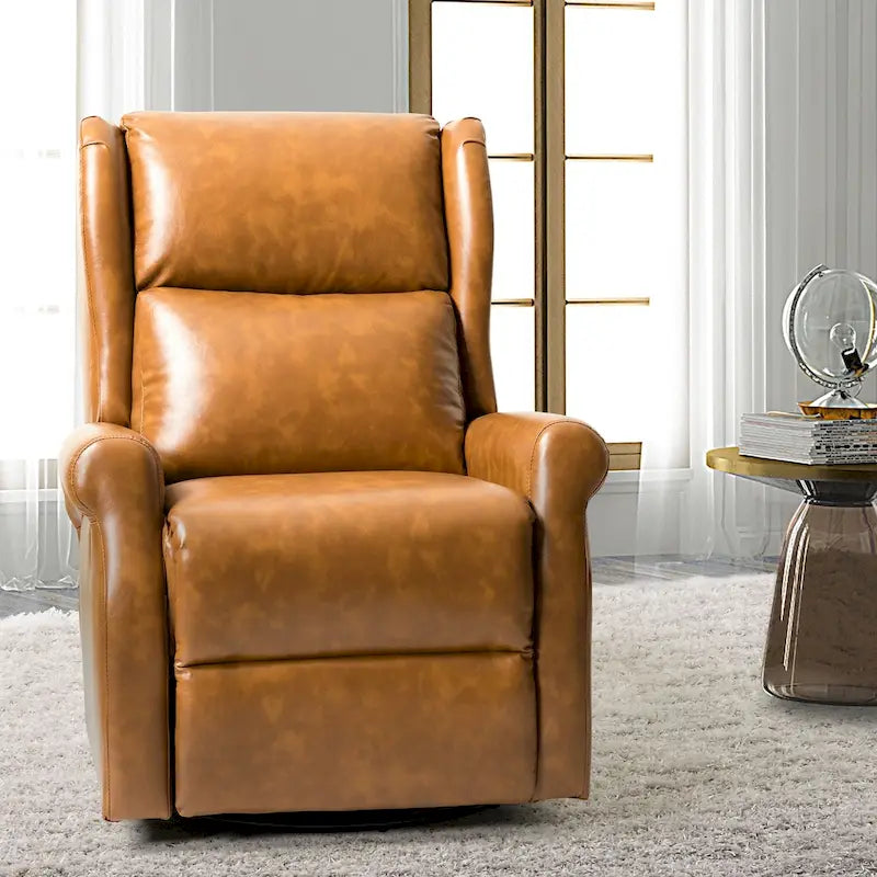 Contemporary Faux Leather Swivel Recliner Chair with Metal Base