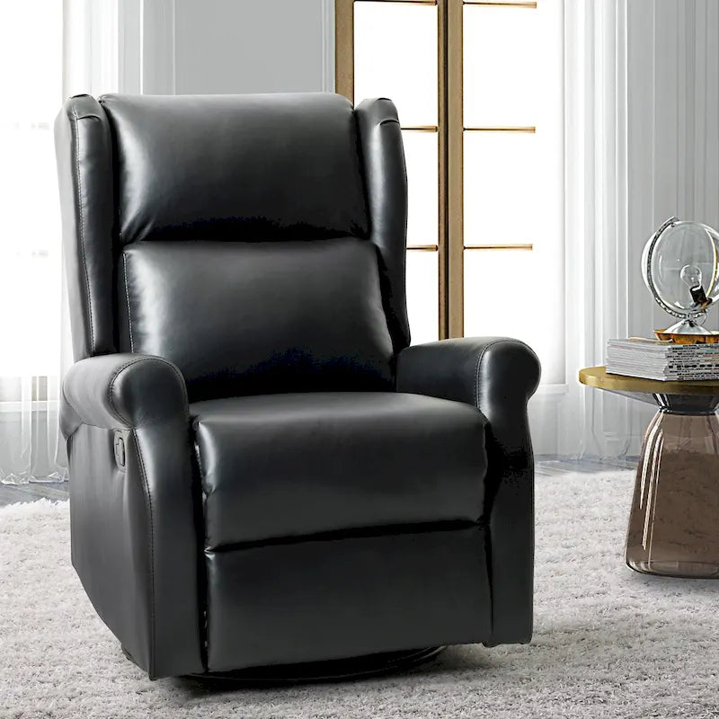 Contemporary Faux Leather Swivel Recliner Chair with Metal Base