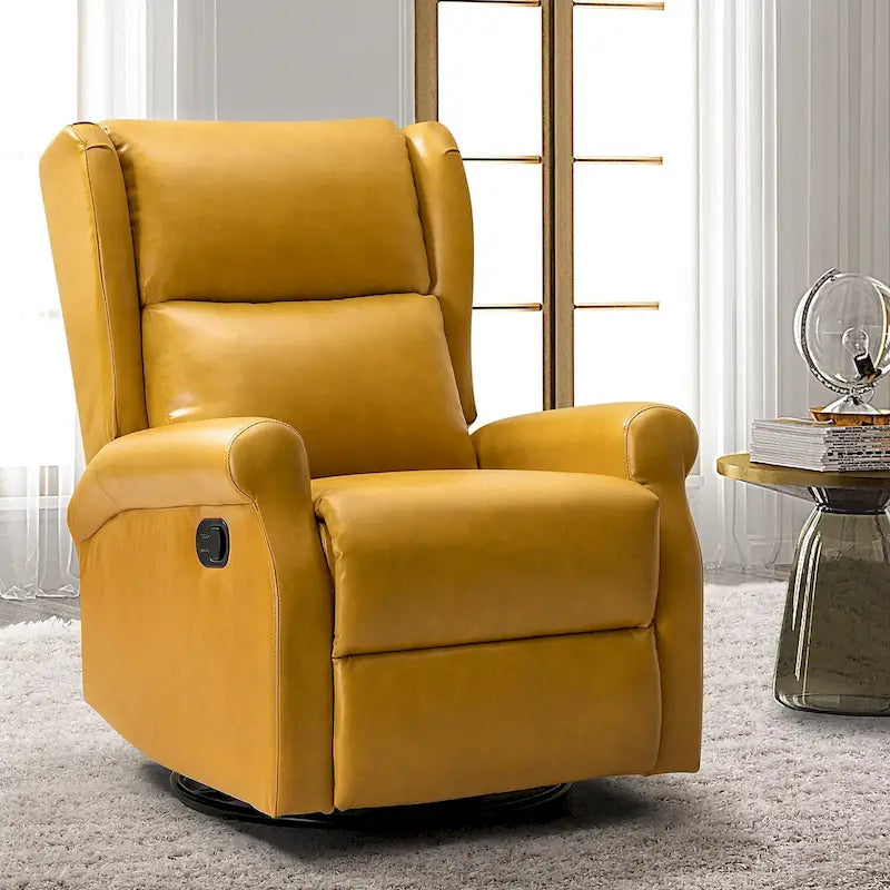 Contemporary Faux Leather Swivel Recliner Chair with Metal Base