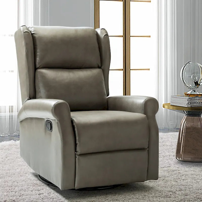 Contemporary Faux Leather Swivel Recliner Chair with Metal Base