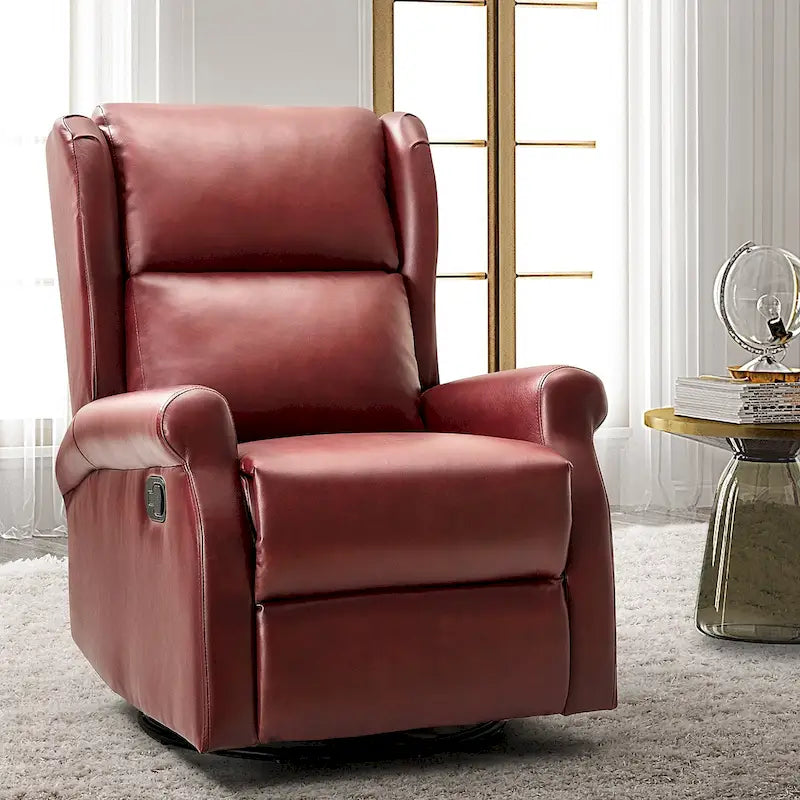 Contemporary Faux Leather Swivel Recliner Chair with Metal Base