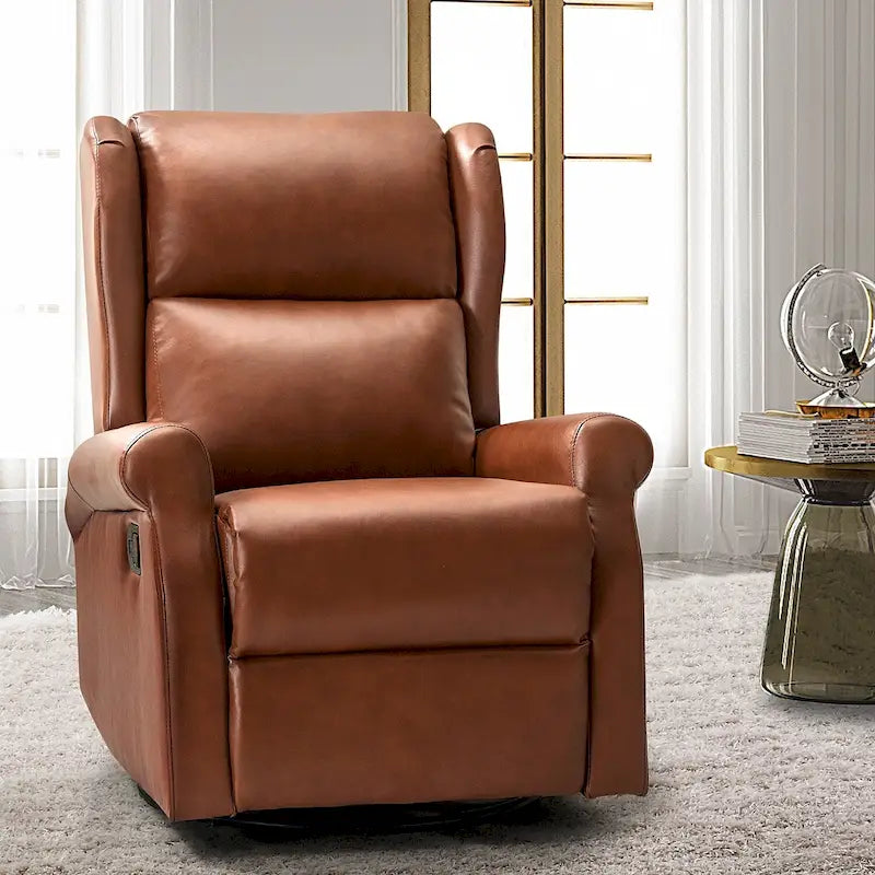 Contemporary Faux Leather Swivel Recliner Chair with Metal Base