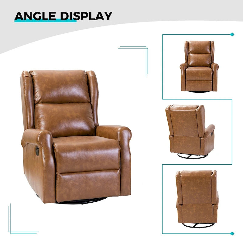 Contemporary Faux Leather Swivel Recliner Chair with Metal Base