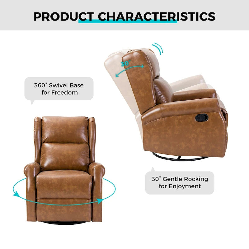 Contemporary Faux Leather Swivel Recliner Chair with Metal Base