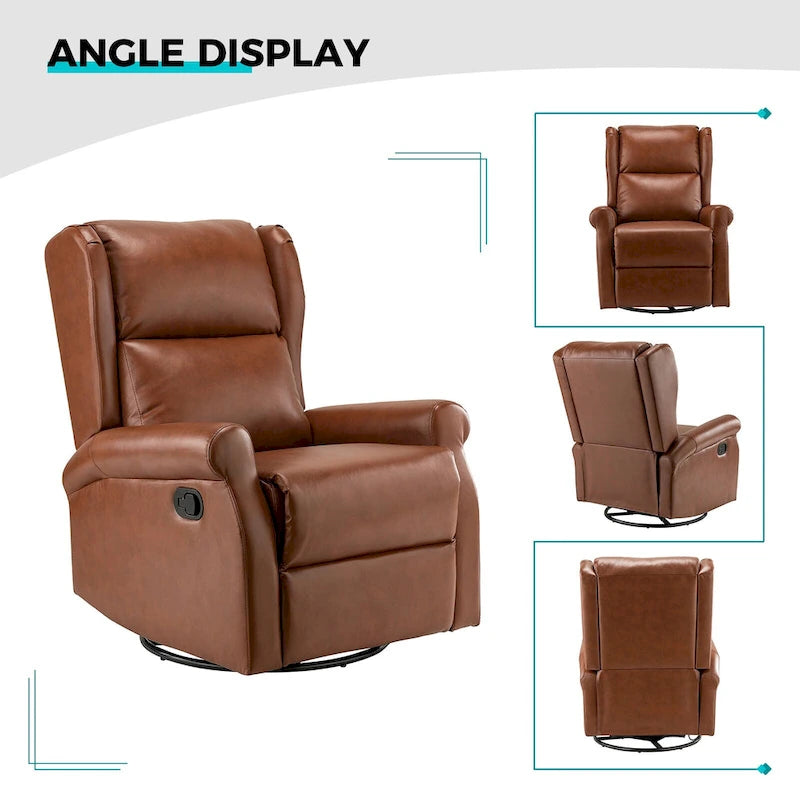 Contemporary Faux Leather Swivel Recliner Chair with Metal Base