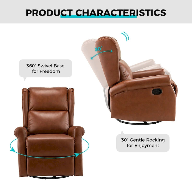 Contemporary Faux Leather Swivel Recliner Chair with Metal Base