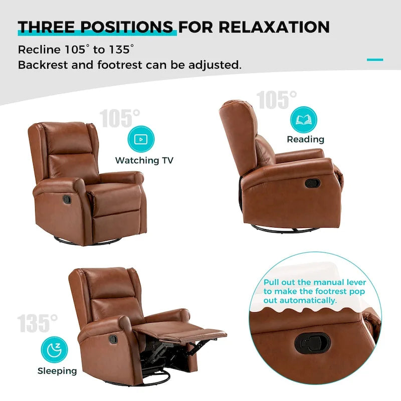 Contemporary Faux Leather Swivel Recliner Chair with Metal Base