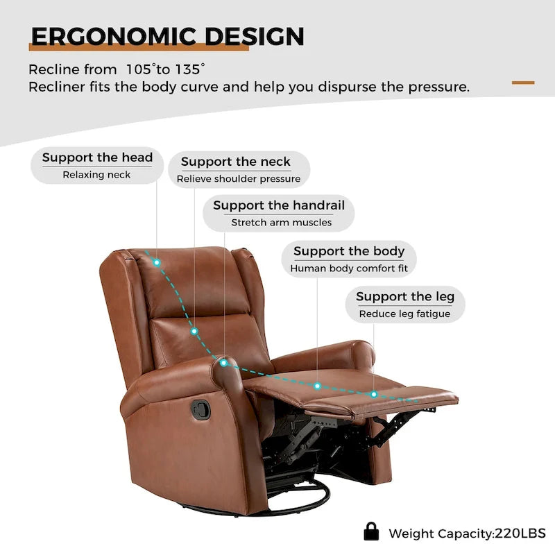 Contemporary Faux Leather Swivel Recliner Chair with Metal Base