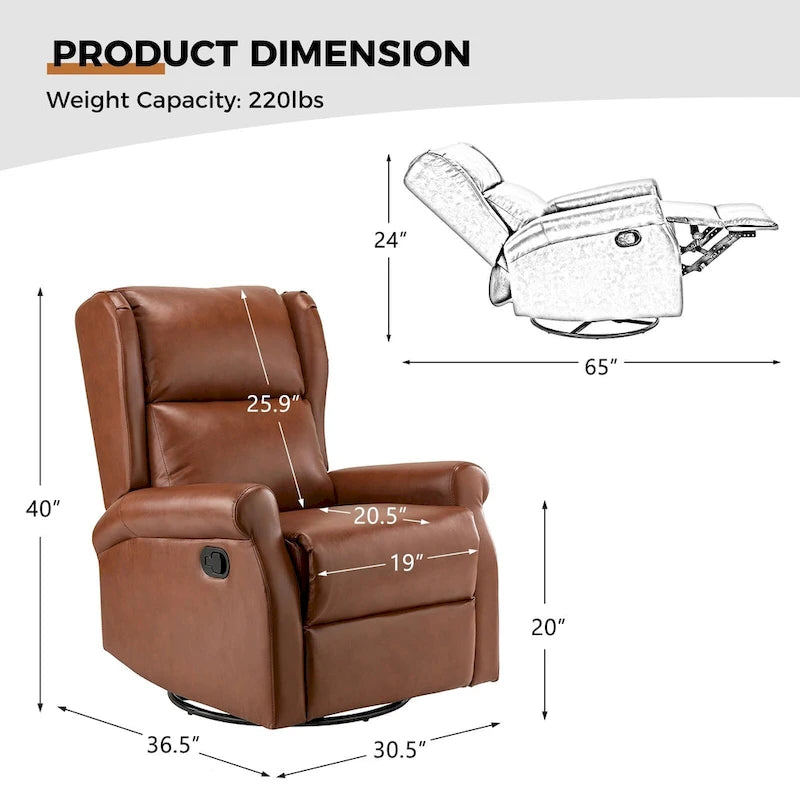 Contemporary Faux Leather Swivel Recliner Chair with Metal Base
