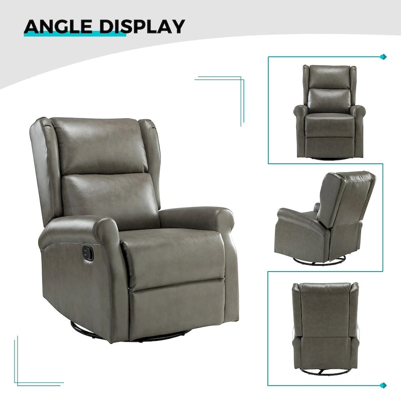 Contemporary Faux Leather Swivel Recliner Chair with Metal Base