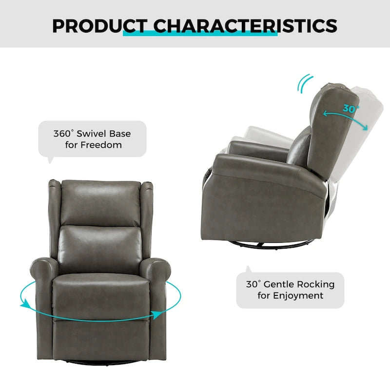 Contemporary Faux Leather Swivel Recliner Chair with Metal Base