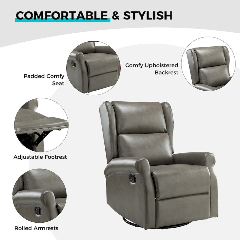 Contemporary Faux Leather Swivel Recliner Chair with Metal Base
