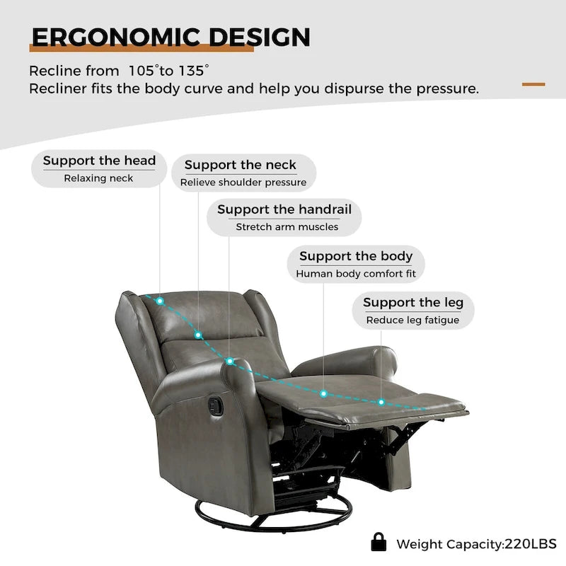 Contemporary Faux Leather Swivel Recliner Chair with Metal Base
