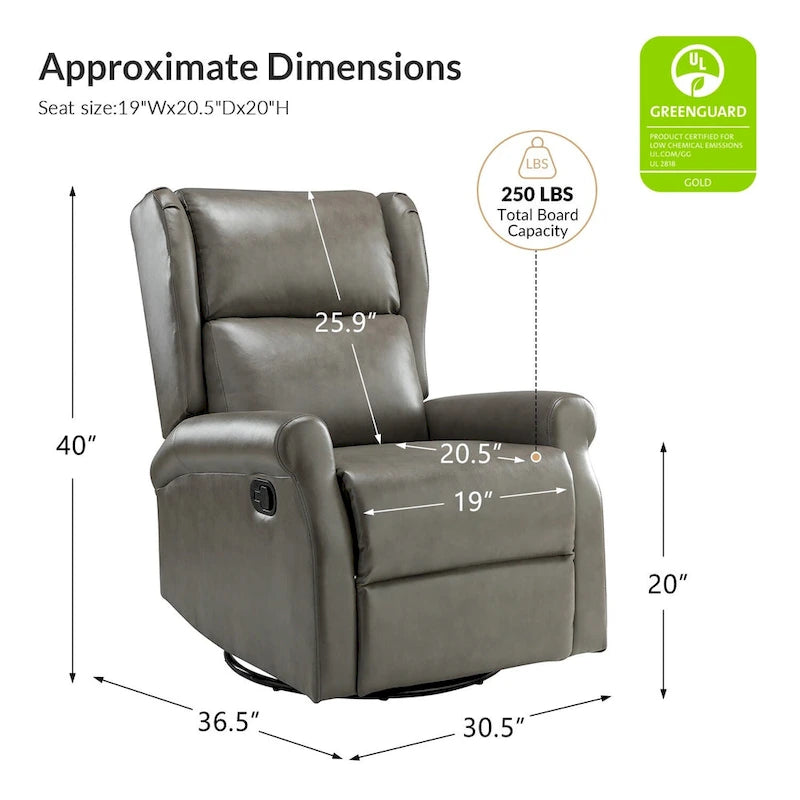 Contemporary Faux Leather Swivel Recliner Chair with Metal Base