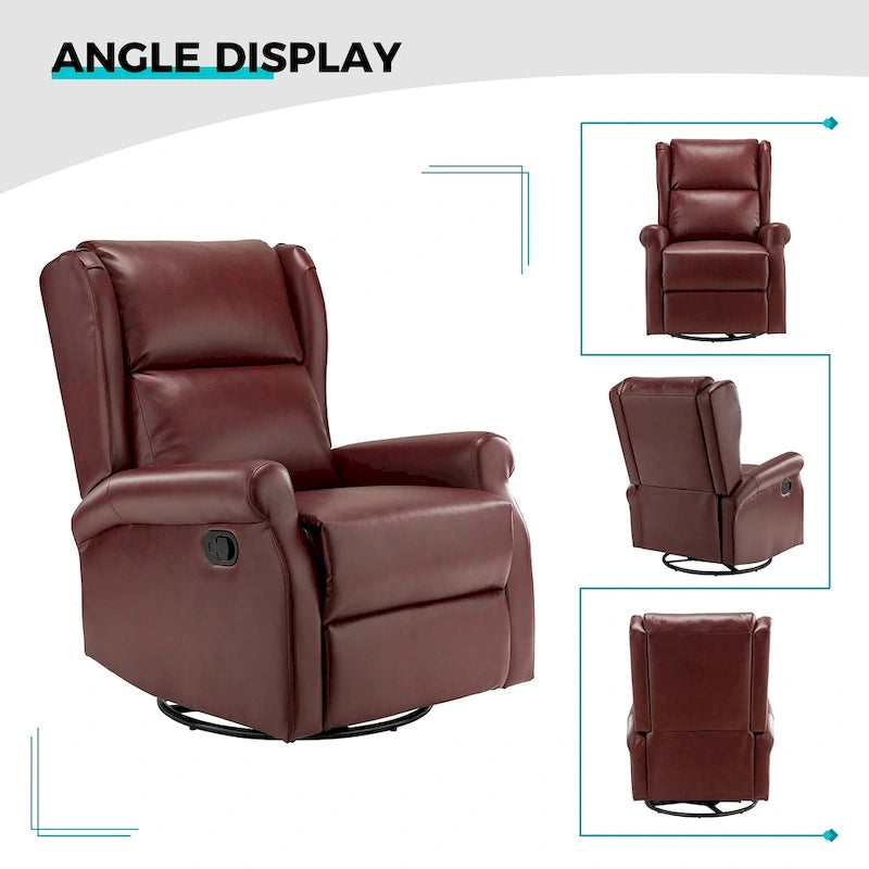 Contemporary Faux Leather Swivel Recliner Chair with Metal Base