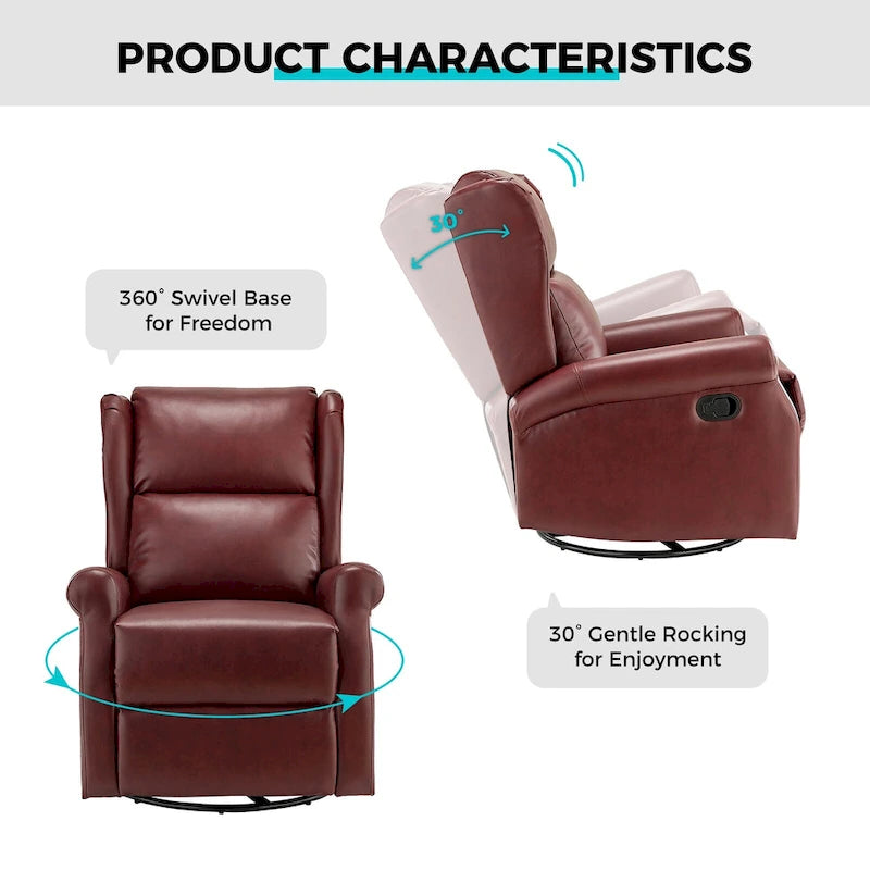 Contemporary Faux Leather Swivel Recliner Chair with Metal Base