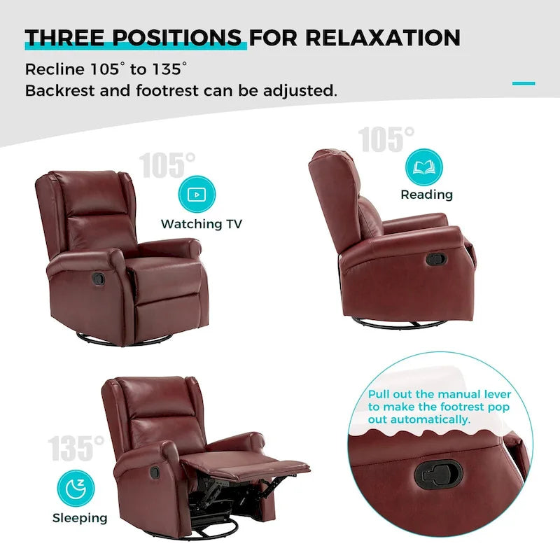Contemporary Faux Leather Swivel Recliner Chair with Metal Base