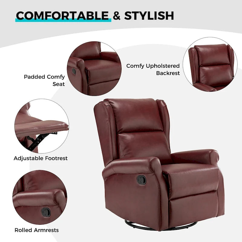 Contemporary Faux Leather Swivel Recliner Chair with Metal Base