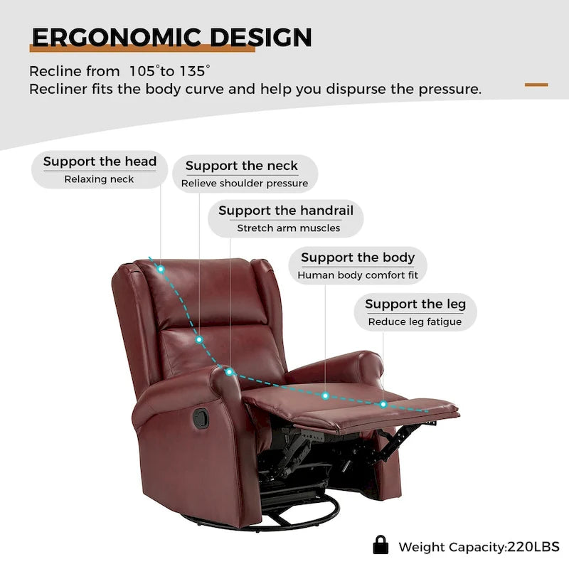 Contemporary Faux Leather Swivel Recliner Chair with Metal Base