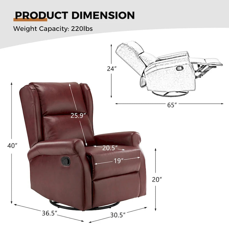 Contemporary Faux Leather Swivel Recliner Chair with Metal Base
