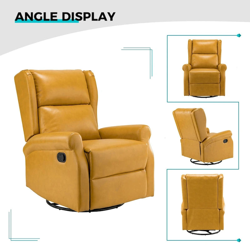 Contemporary Faux Leather Swivel Recliner Chair with Metal Base