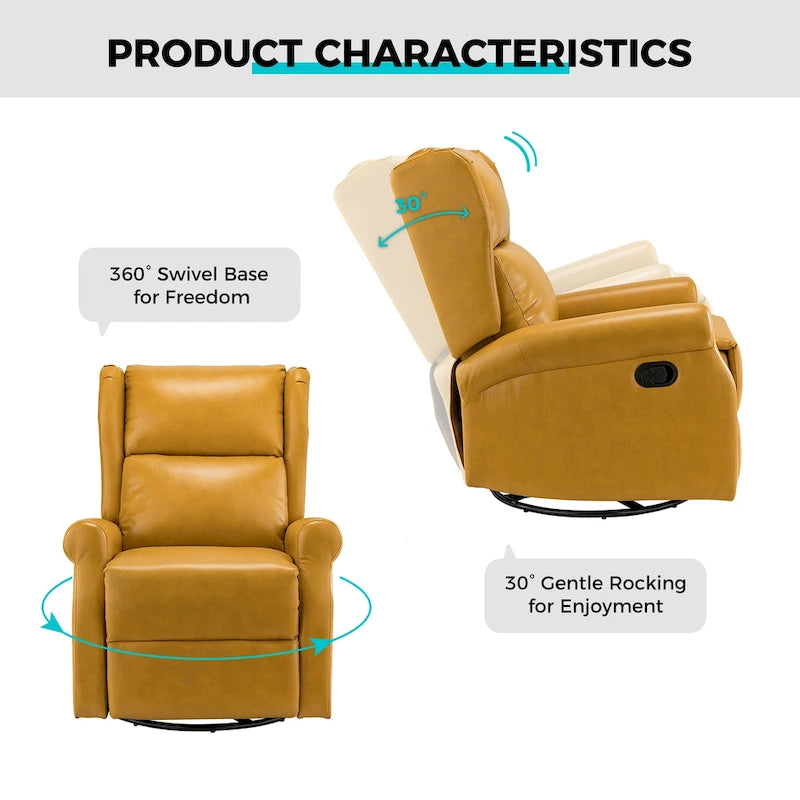 Contemporary Faux Leather Swivel Recliner Chair with Metal Base