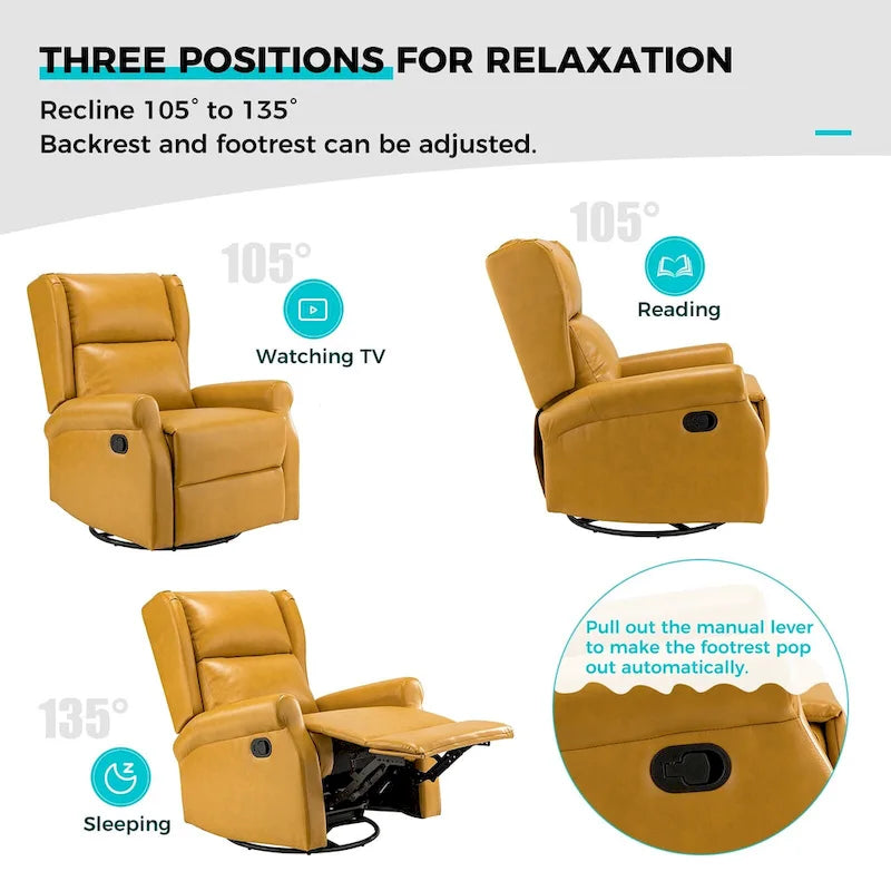 Contemporary Faux Leather Swivel Recliner Chair with Metal Base