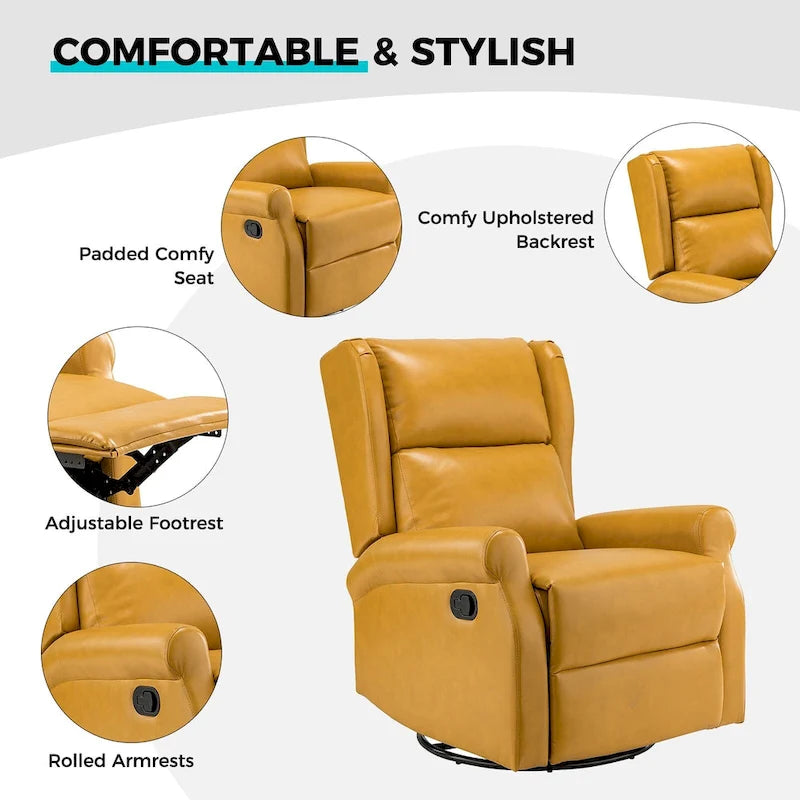 Contemporary Faux Leather Swivel Recliner Chair with Metal Base