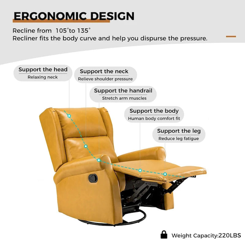 Contemporary Faux Leather Swivel Recliner Chair with Metal Base