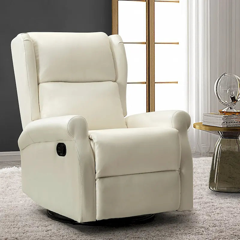 Contemporary Faux Leather Swivel Recliner Chair with Metal Base