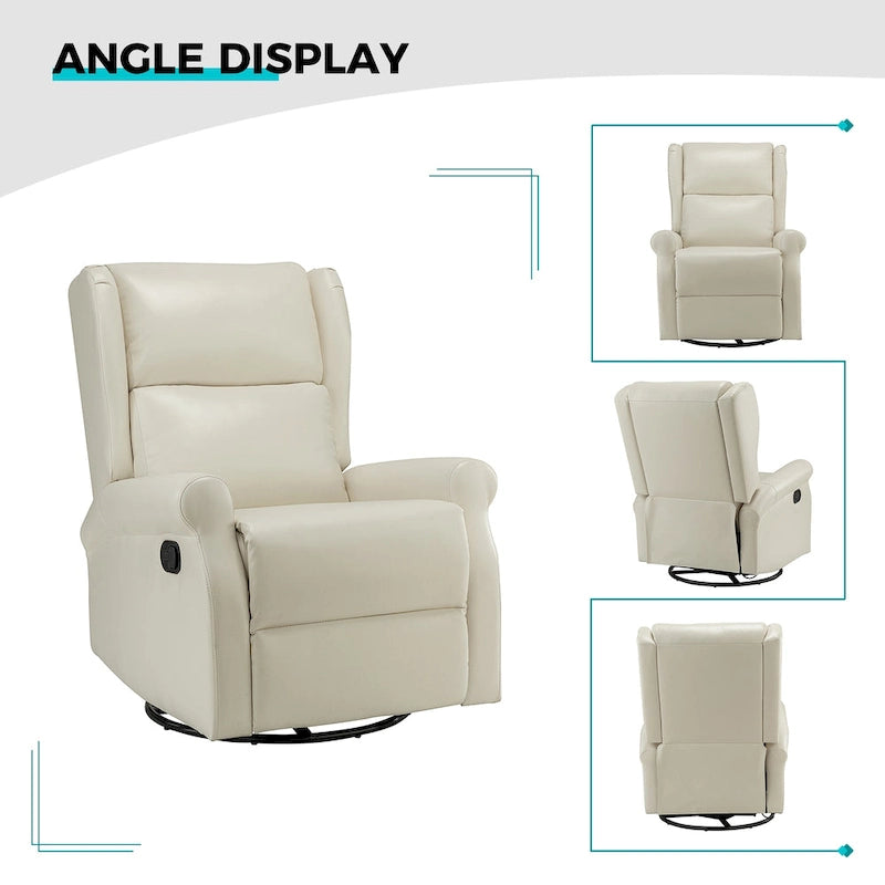 Contemporary Faux Leather Swivel Recliner Chair with Metal Base