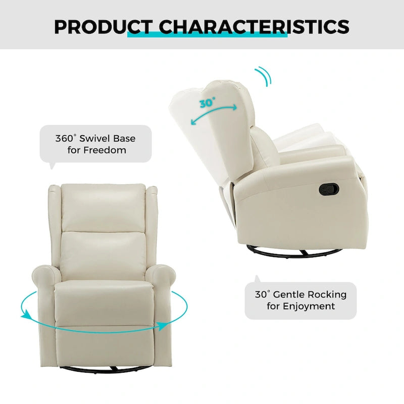 Contemporary Faux Leather Swivel Recliner Chair with Metal Base