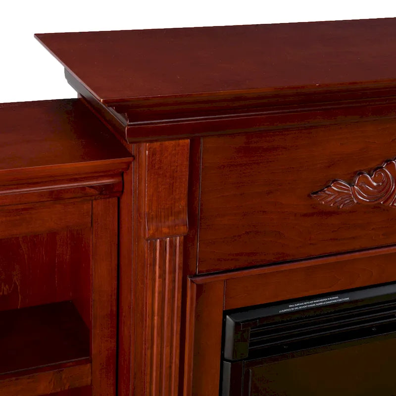 70" Mahogany Electric Fireplace TV Stand with Bookshelves