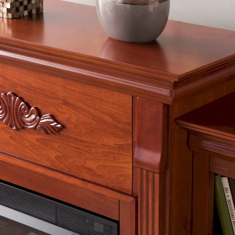 70" Mahogany Electric Fireplace TV Stand with Bookshelves