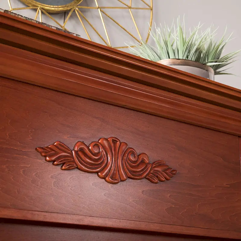 70" Mahogany Electric Fireplace TV Stand with Bookshelves