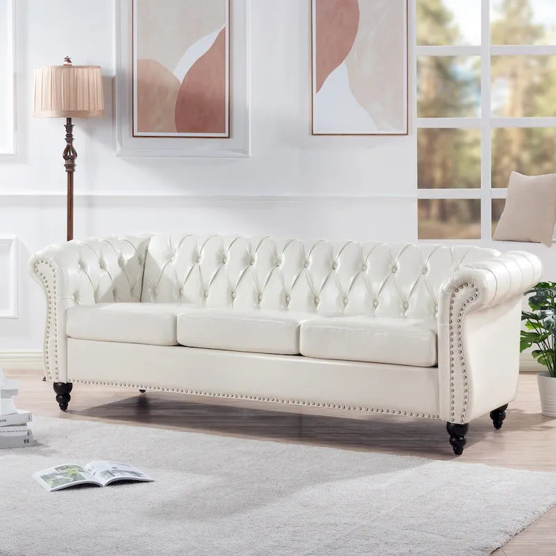 Upholstered Rolled Arm Chesterfield 3-Seater Sofa