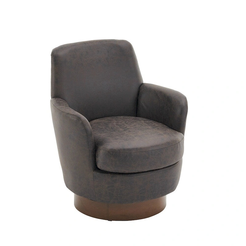 Poltrona girevole a barilotto in pelle PU con base in legno