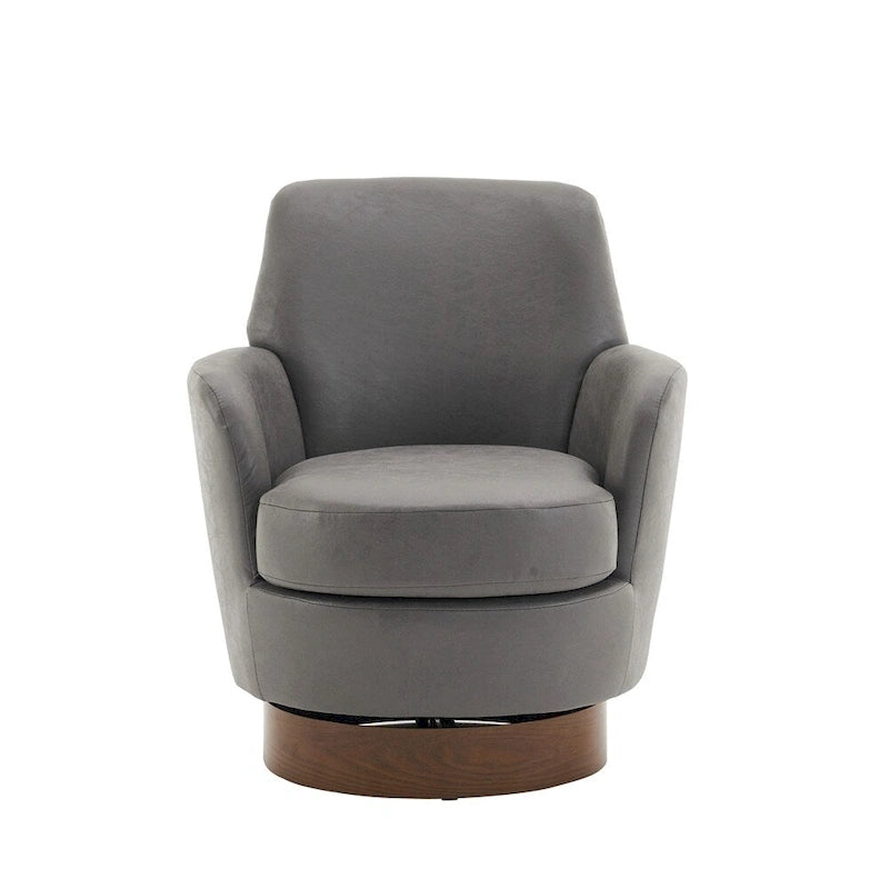 Poltrona girevole a barilotto in pelle PU con base in legno