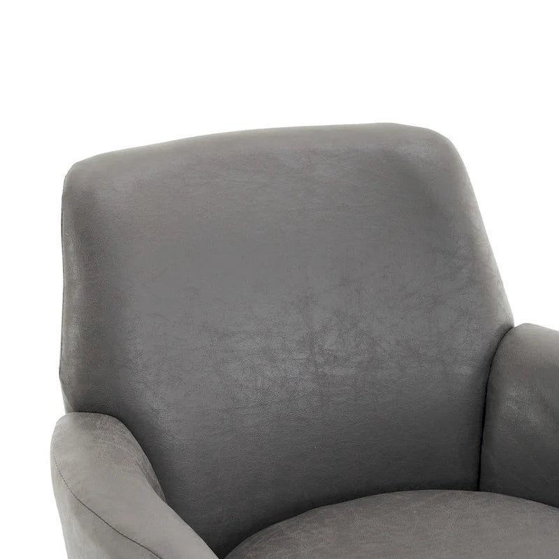 Poltrona girevole a barilotto in pelle PU con base in legno