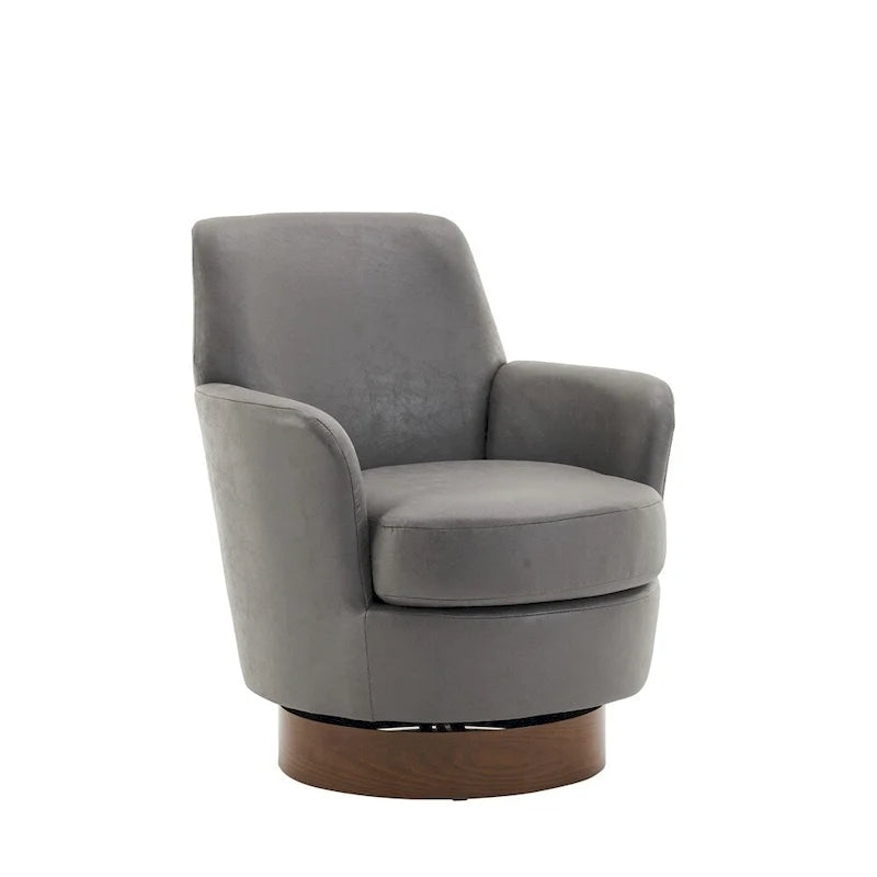 PU Leather Swivel Barrel Chair with Wood Base